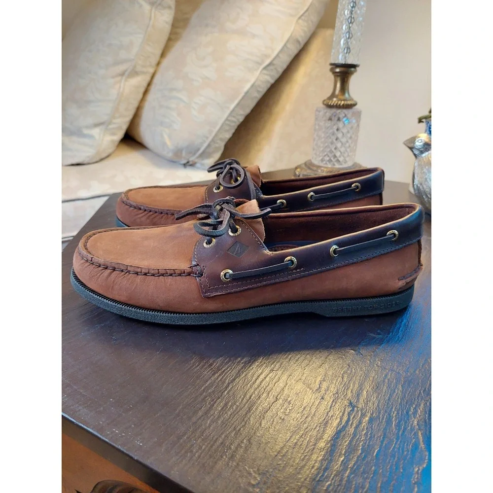 Sperry Mens Top Sider AO 2-Eye Moc Toe Boat Deck Shoes Brown Nubuck Sz 11.5 NEW!